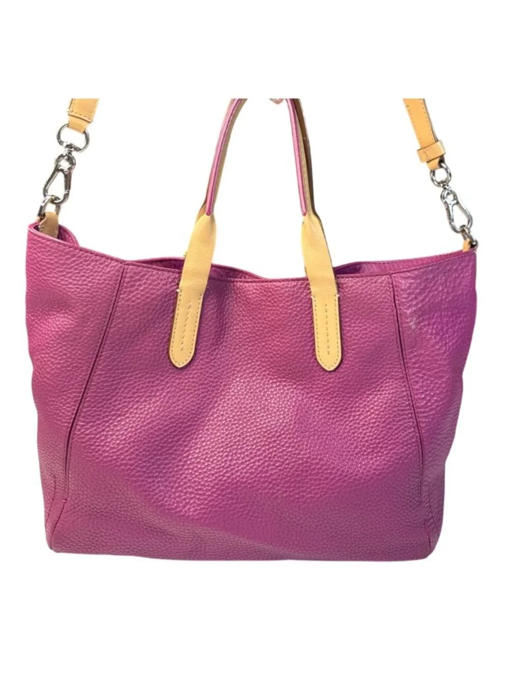 Cole Haan Purple Leather Tote Bag With Cream Interior & Tan Handles 12